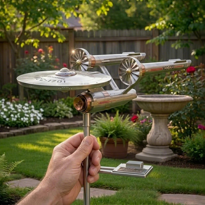 Vintage Starship Metal Garden Wind Spinner Weather Vane