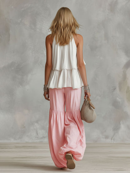 Cotton Turtleneck Sleeveless Top And Pants Set