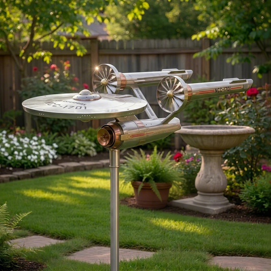 Vintage Starship Metal Garden Wind Spinner Weather Vane