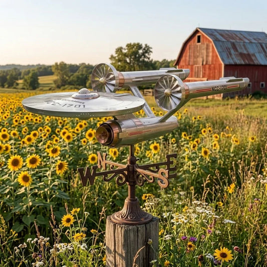 Vintage Starship Metal Garden Wind Spinner Weather Vane